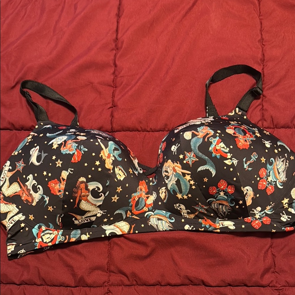 Black Bra with Colorful Tattoo Print